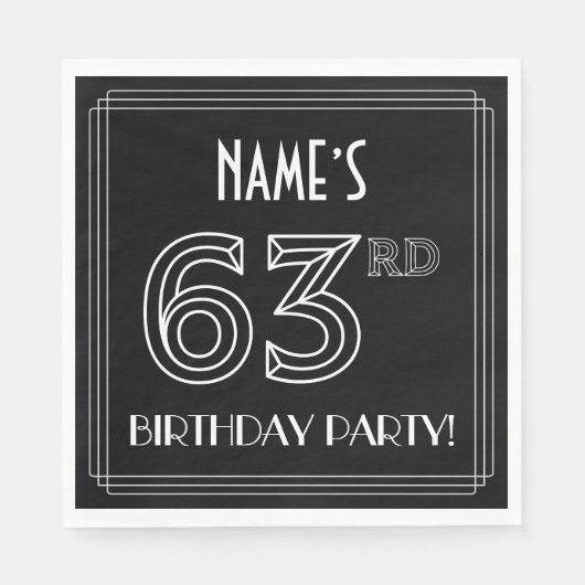63e verjaardag: Art Deco Style + aangepaste naam Servet (Voorkant)