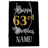 63e verjaardag ~ Fancy script; Faux Gold look; naa Medium Cadeauzakje (Voorkant)