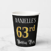 63e verjaardag — Fancy script, Faux Gold look Papieren Bekers (Achterkant)