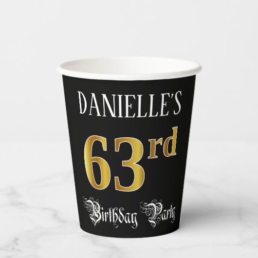 63e verjaardag — Fancy script, Faux Gold look Papieren Bekers (Achterkant)