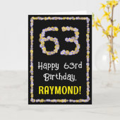 63e verjaardag: Floral Flowers Number, Custom Name Kaart (Gele Bloem)