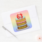 63e verjaardag: Fun Cake and Candles + Custom Name Vierkante Sticker (Envelop)