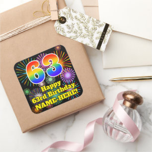 63e verjaardag: Fun Fireworks Kijk, regenboog # 63 Vierkante Sticker