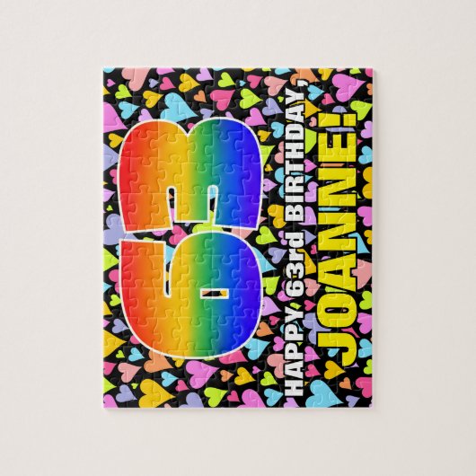 63e verjaardag - Fun, liefhebbende hartsvormen + " Legpuzzel (Verticaal)