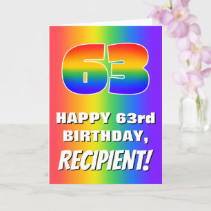 63e verjaardag: kleurrijk, vun regenboogpatroon #  kaart