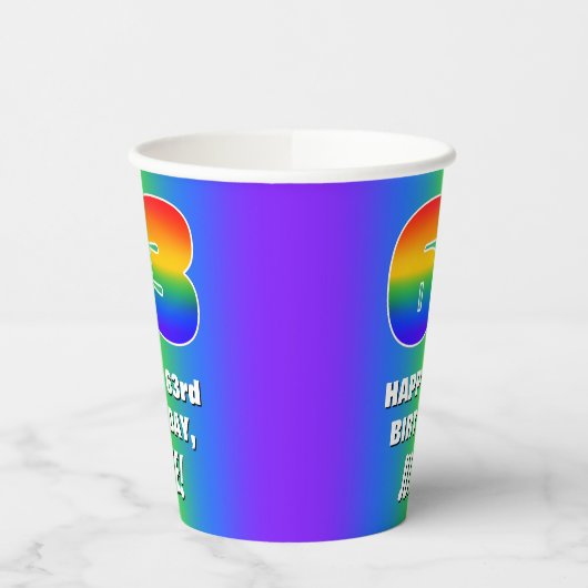 63e verjaardag: kleurrijk, vun regenboogpatroon # papieren bekers (Links)