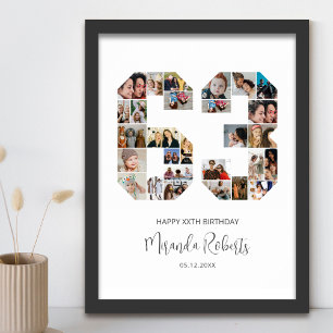 63e verjaardag nummer 63 aangepaste fotocollage poster