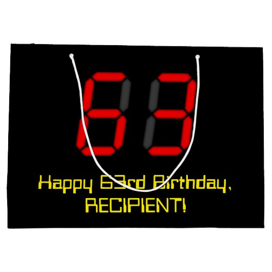 63e verjaardag: Red Digital Clock Style "63" + naa Groot Cadeauzakje (Achterkant)