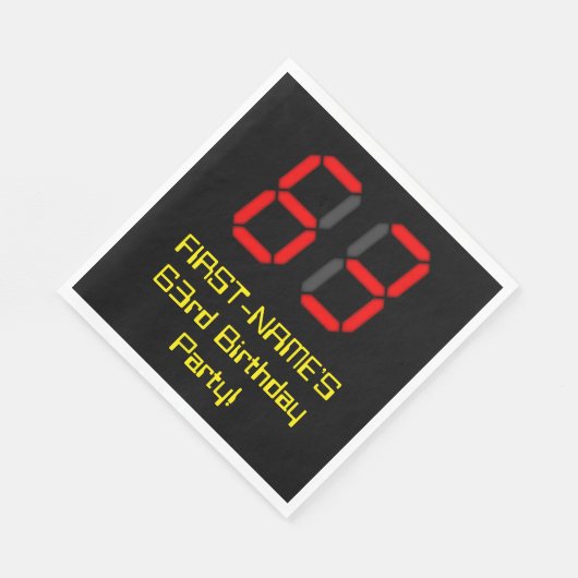 63e verjaardag: Red Digital Clock Style "63" + naa Servet (Hoek)