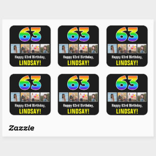 63e verjaardag: Regenboog "63"; Aangepaste foto's  Vierkante Sticker