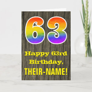 63e verjaardag: Rustic Faux Wood Kijk, regenboog " Kaart