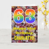 63e verjaardag; rustieke herfstbladeren; regenboog kaart (Gele Bloem)