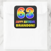 63e verjaardag: Vet, Vun, Eenvoudig, Regenboog 63 Vierkante Sticker (Tas)