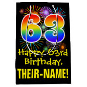 63e verjaardag: Vuurwerk Fun Pattern + Regenboog 6 Medium Cadeauzakje (Voorkant)
