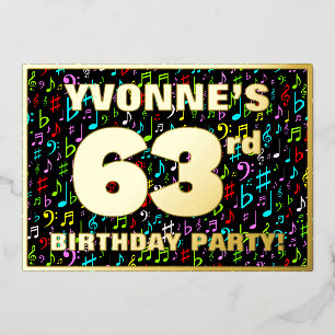 63e Verjaardagsfeest — Leuke, Kleurrijke Muzieksym Folie Uitnodiging