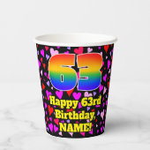63rd Birthday: Loving Hearts Pattern, Rainbow 63 Papieren Bekers (Achterkant)
