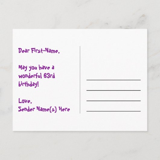 63ste verjaardag - Leuk vuurwerkpatroon + Regenboo Briefkaart (Achterkant)