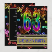 63ste verjaardag Uitnodiging met bubbels (Voorkant / Achterkant)