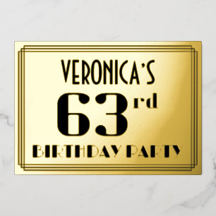 63ste verjaardagsfeest: Art Deco-look “63” en naam Folie Uitnodiging