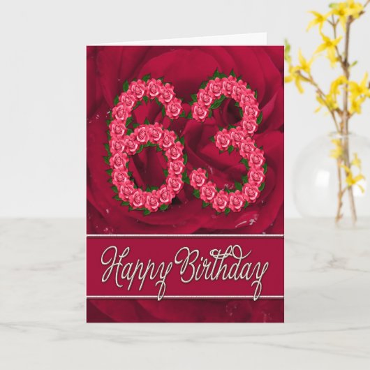 63ste verjaardagskaart met rozen en bladeren kaart (Gele Bloem)