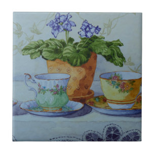6470 Afrikaanse Violet en Teacups Tegeltje