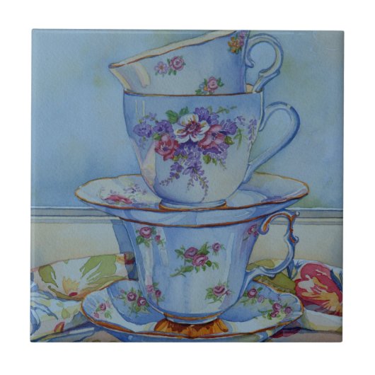 6487 Floral Teacups Tegeltje (Voorkant)