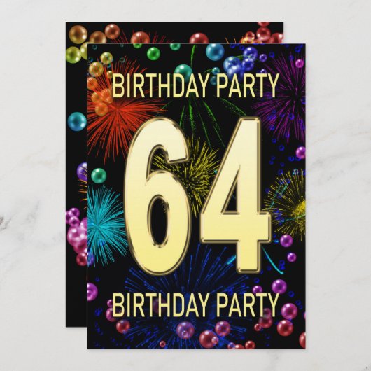 64e anniversaire Fête Invitation Fireworks Bubbles (Devant / Derrière)