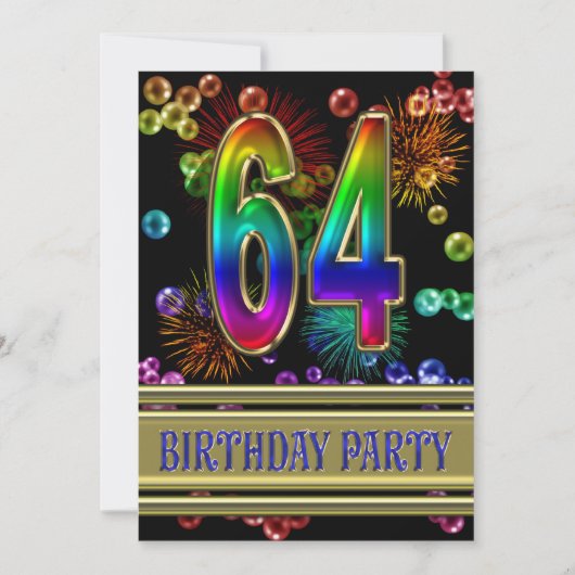 64e fête d'anniversaire Invitation avec bulles (Devant)