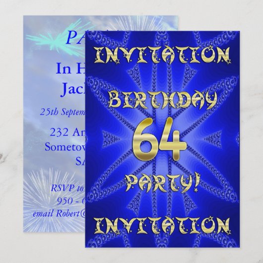 64e invitation de fête d'anniversaire (Devant / Derrière)