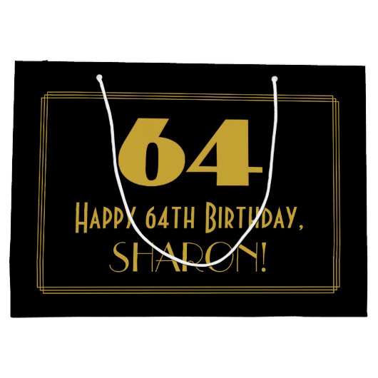 64e verjaardag — Art Deco Geïnspireerde look "64" Groot Cadeauzakje (Achterkant)