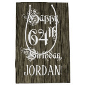 64e verjaardag: Fancy, Faux Wood Kijk + Aangepaste Medium Cadeauzakje (Voorkant)