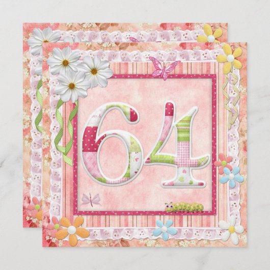 64e verjaardag feest scrapbooking stijl kaart (Voorkant / Achterkant)