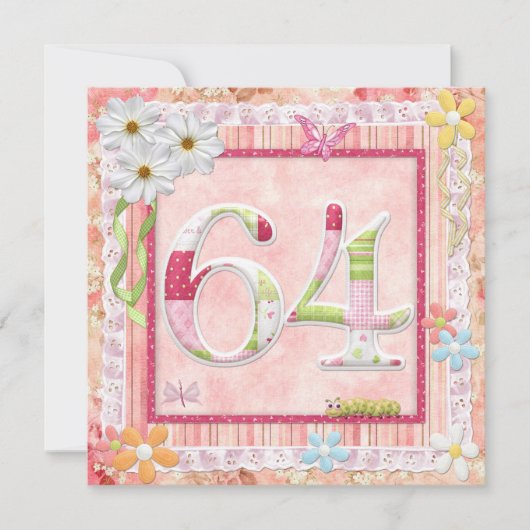 64e verjaardag feest scrapbooking stijl kaart (Voorkant)