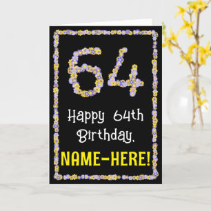 64e verjaardag: Floral Flowers Number, Custom Name Kaart
