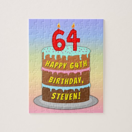 64e verjaardag: Fun Cake and Candles + Custom Name Legpuzzel (Verticaal)