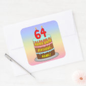 64e verjaardag: Fun Cake and Candles + Custom Name Vierkante Sticker (Envelop)