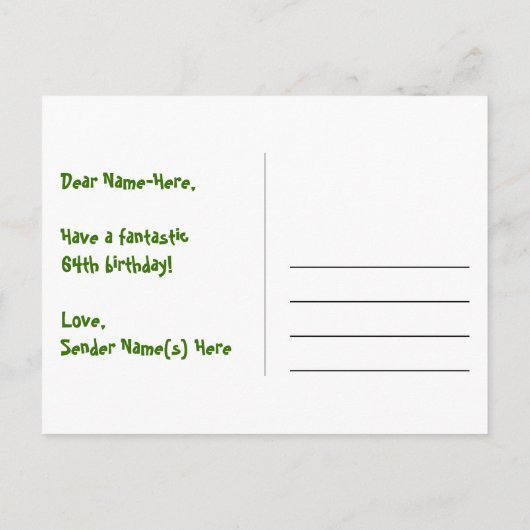 64e Verjaardag: Fun Stars Patroon, Regenboog 64, N Briefkaart (Achterkant)