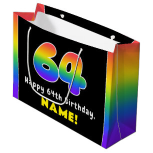 64e verjaardag: kleurrijke regenboog # 64, aangepa groot cadeauzakje