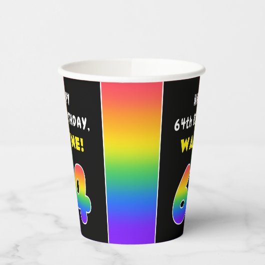 64e verjaardag: kleurrijke regenboog # 64, aangepa papieren bekers (Links)