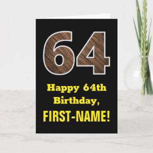 64e verjaardag: Naam, Faux Wood Grain Pattern "64" Kaart