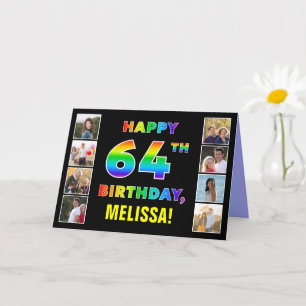 64e verjaardag: regenboogtekst, aangepaste foto's  kaart