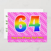 64e verjaardag: Roze strepen & harten, Regenboog 6 Briefkaart (Voorkant / Achterkant)