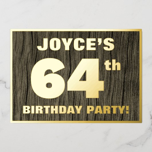 64e verjaardag: Vet, Faux Hood Grain Pattern Folie Uitnodiging (Voorkant)