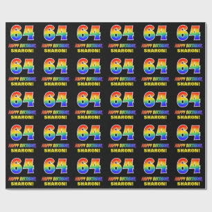 64e verjaardag: Vet, Vun, Eenvoudig, Regenboog 64 Cadeaupapier