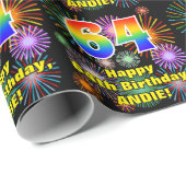 64e verjaardag: vuurwerk, regenboogblik # "64" cadeaupapier (Rol Hoek)