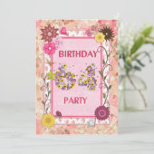 64ste verjaardagsfeestje met bloemenfeest lijst kaart (Staand voorkant)