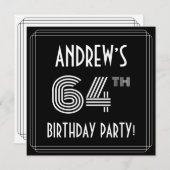 64th Birthday Party: Art Deco Style w/ Custom Name Kaart (Voorkant / Achterkant)