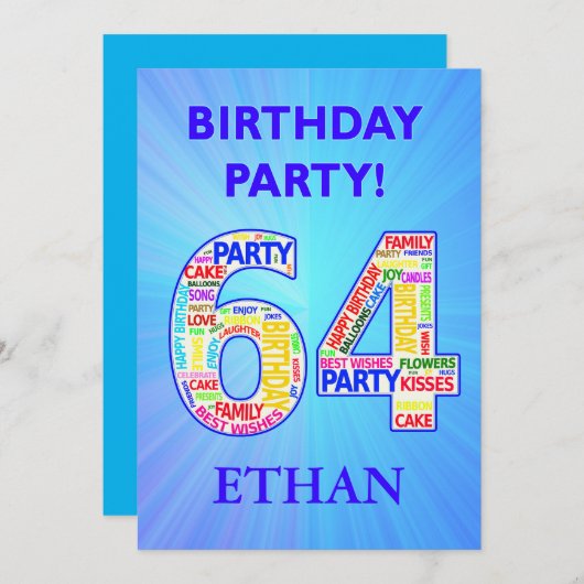 64th Birthday Party Invitation Ajouter un nom (Devant / Derrière)