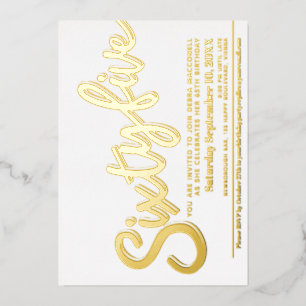65 65th Birthday party white gold script Folie Uitnodiging