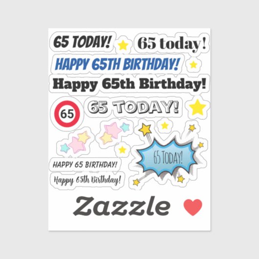 65 en Fabulous Multiple Birthday Stickers (Vel)